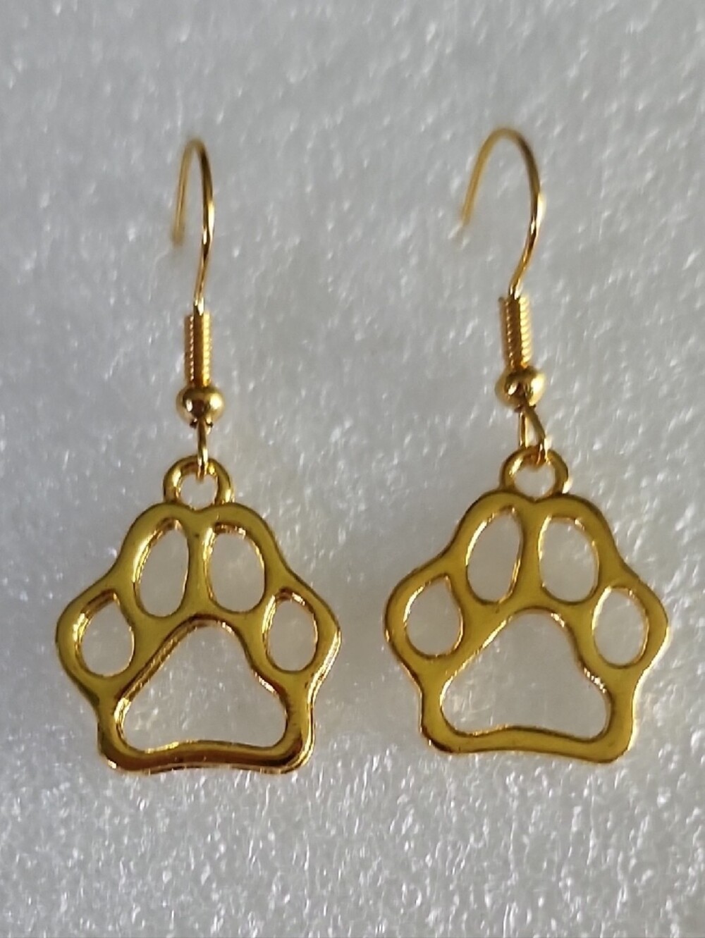 Hand Crafted Gold Paw Print Dangle Earrings